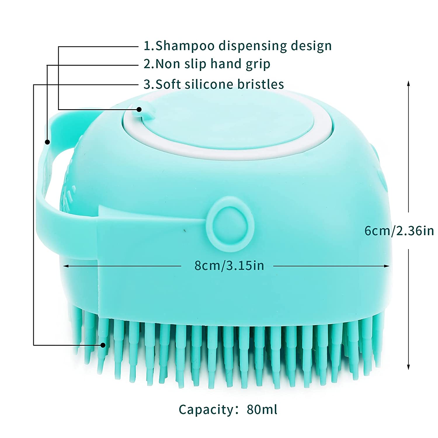 Dog Cat Bath Brush Comb Silicone Rubber Dog Grooming Brush Silicone Puppy Massage Brush Hair Fur Grooming Cleaning Brush Soft Shampoo Dispenser