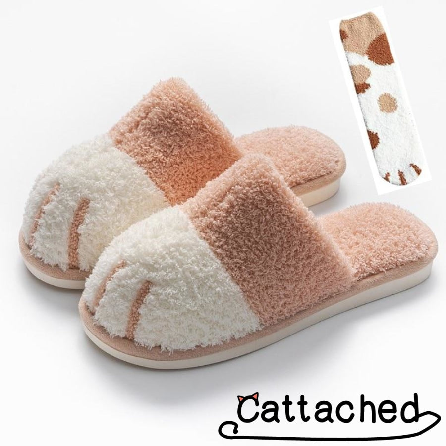 Indoor Cat Paw Slippers Pink With Sock / 36