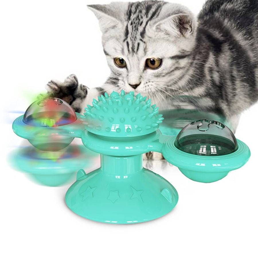 Windmill Cat Toy With Led Ball & Catnip Blue