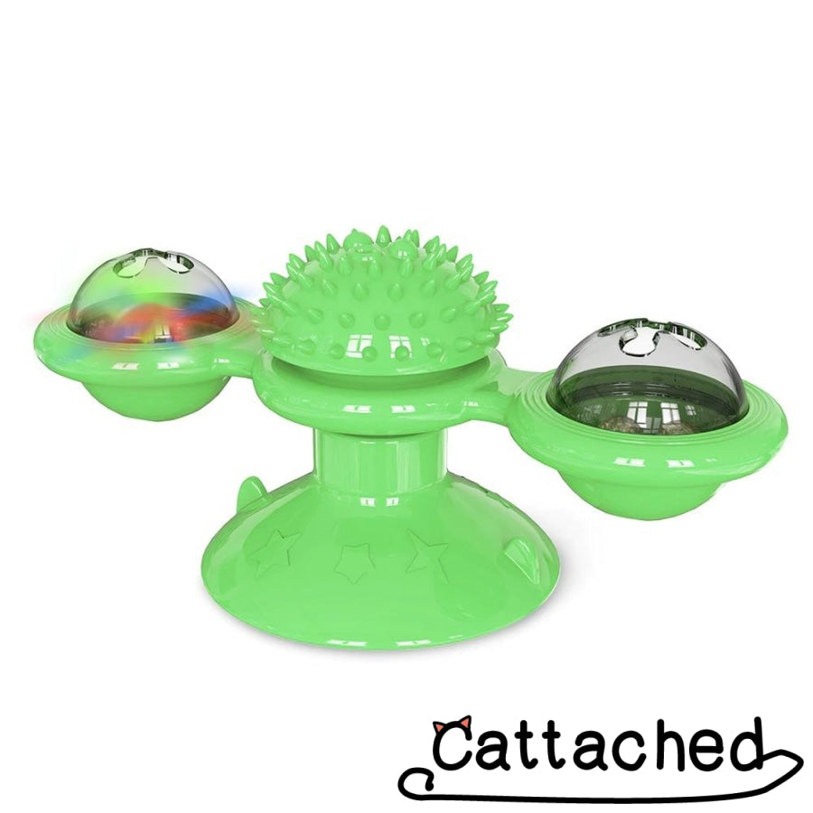 Windmill Cat Toy With Led Ball & Catnip Green