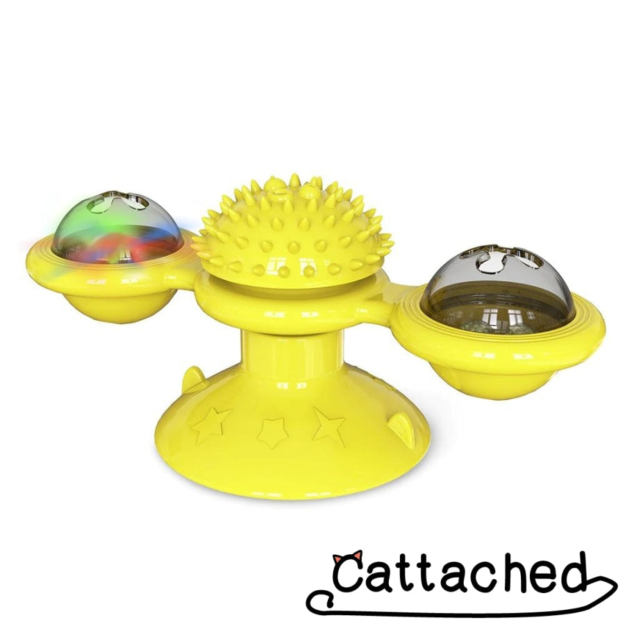 Windmill Cat Toy With Led Ball & Catnip Yellow